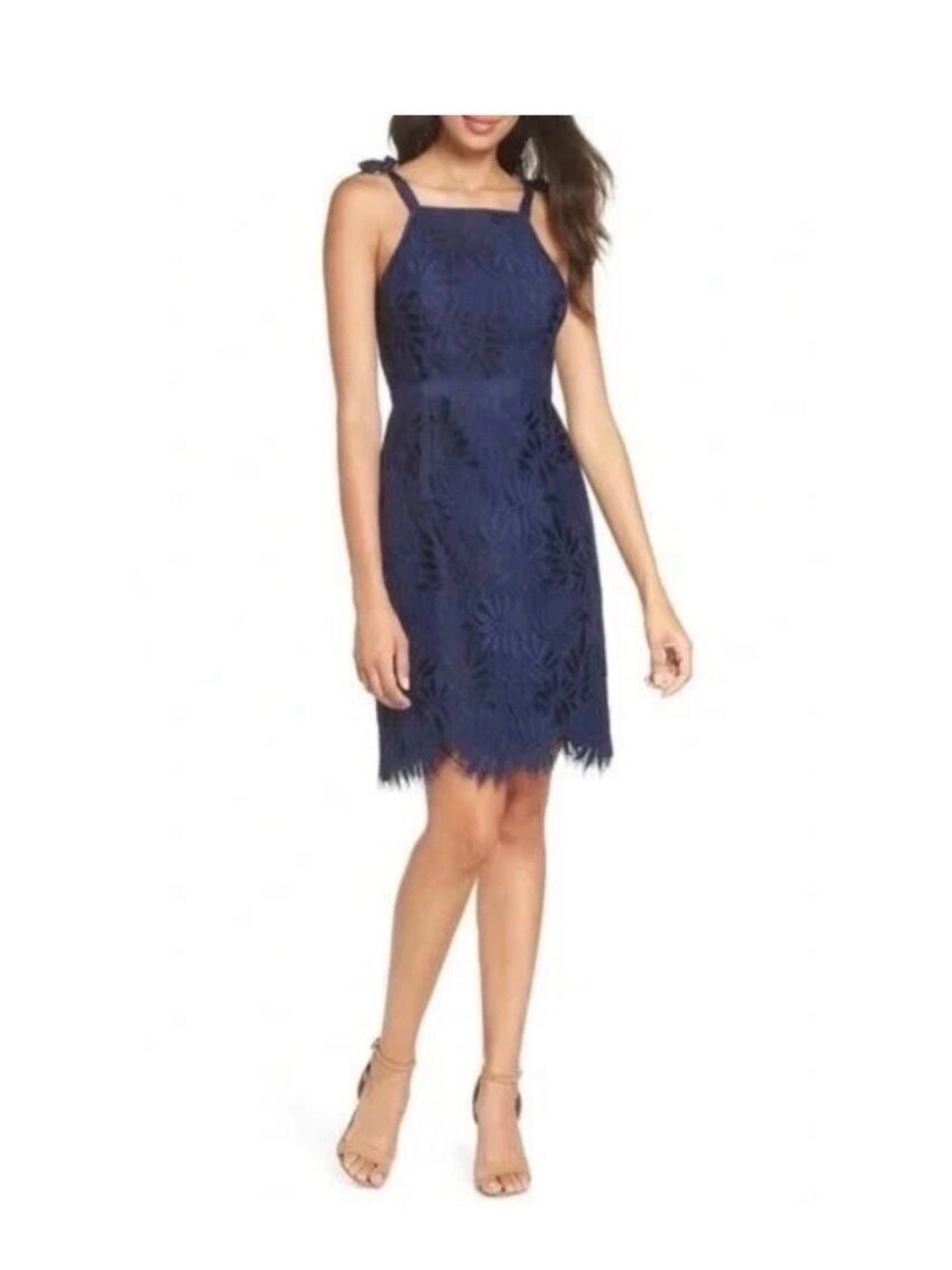 Lilly Pulitzer Navy Floral Lace Tie-Shoulder Mini Dress